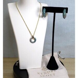 Kendra Scott Mikki Green Blue Ombré Pave Necklace & Hoops